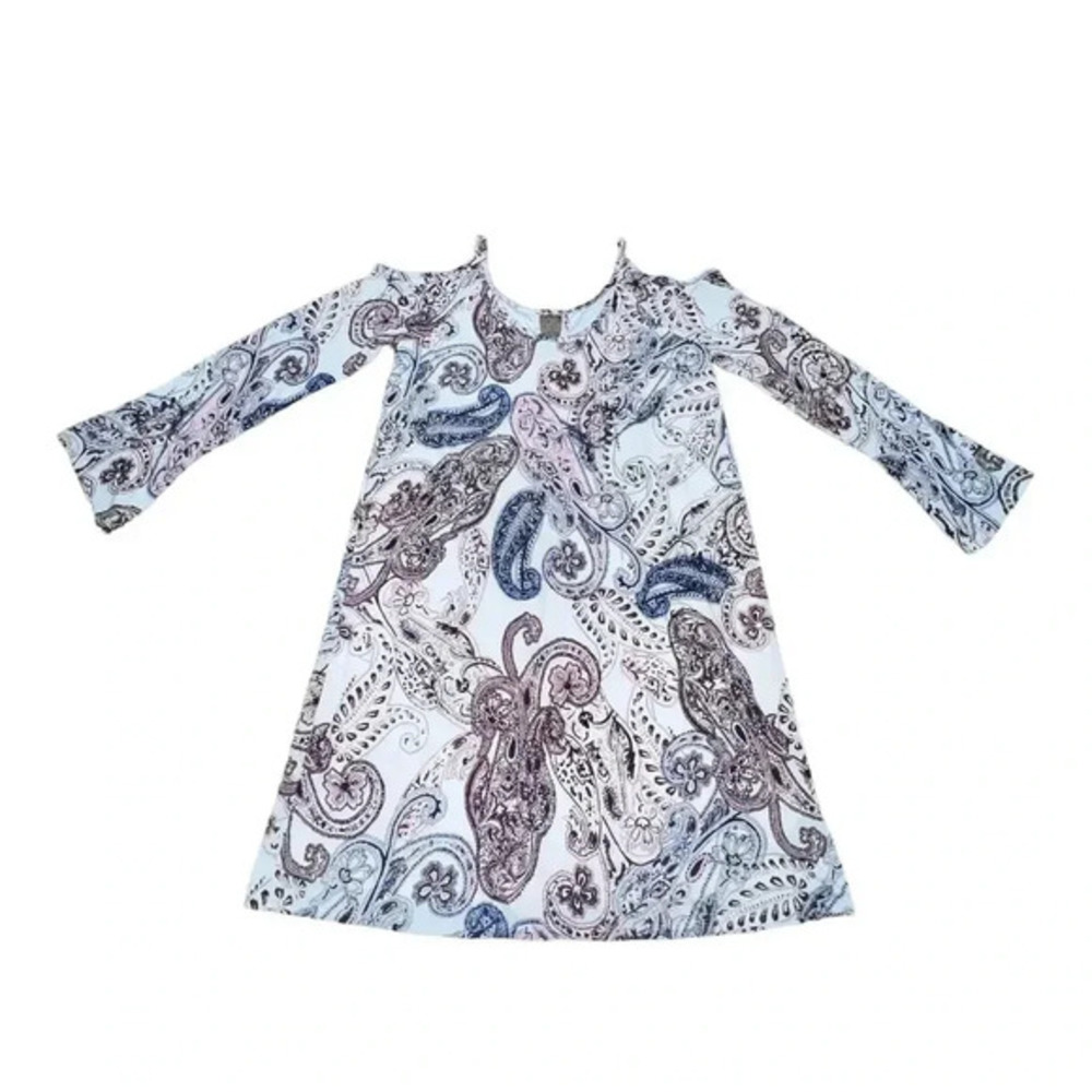 Women's Paisley Print Knee Length Dress Long Sleeve Keyhole Cutout S